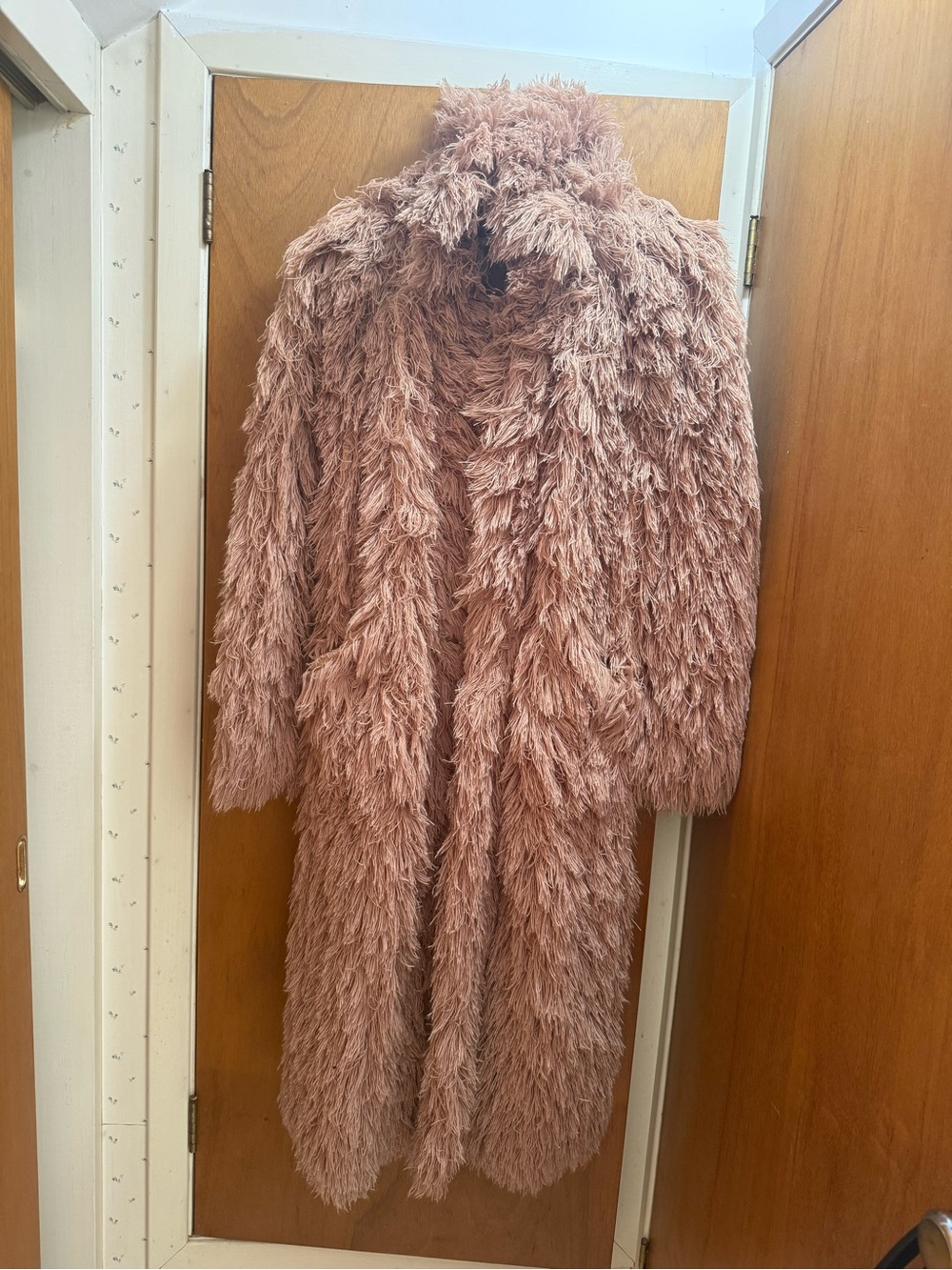 Women's Long shag/fringe Coat in Dusty Pink. Collectors item. Made in France